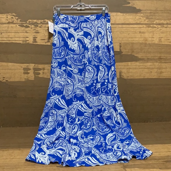 Free People Smooth Sailing Blue Paisley Maxi Skirt Sz 6 - Picture 5 of 11